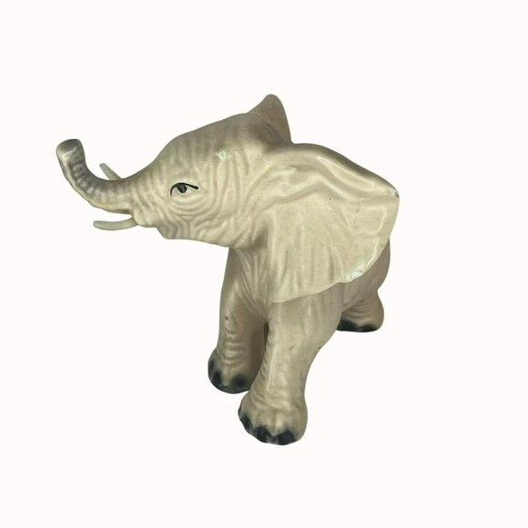 Vintage Ceramic Miniature Elephant with Tusks Figurine Handmade In Mexico - Picture 2 of 6